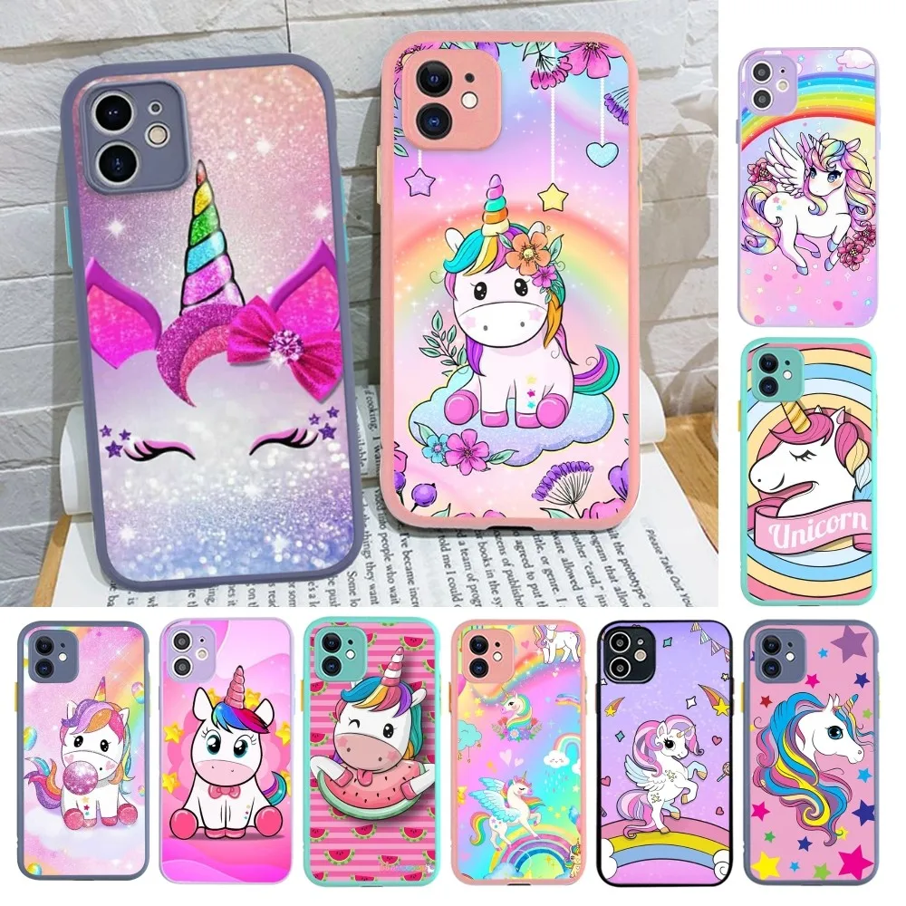 

Pink Unicorn Rainbow Phone Case For iPhone 14 X XR XS 7 8 Plus 11 12 13 pro MAX 13mini Matte Shockproof Case