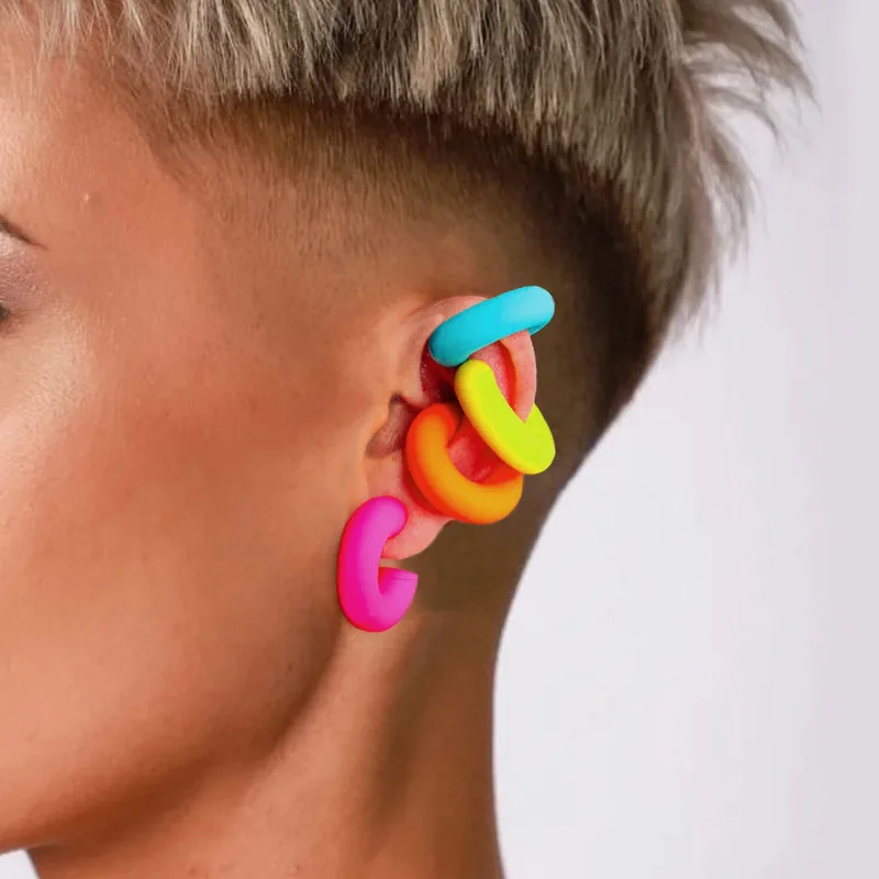 1 Paar Bonbon farbe runde Acryl Ohrclip Ohrringe für Frauen Mode einfache einfarbige Manschette C-förmigen Ohrring weiblichen Schmuck – Detail 2