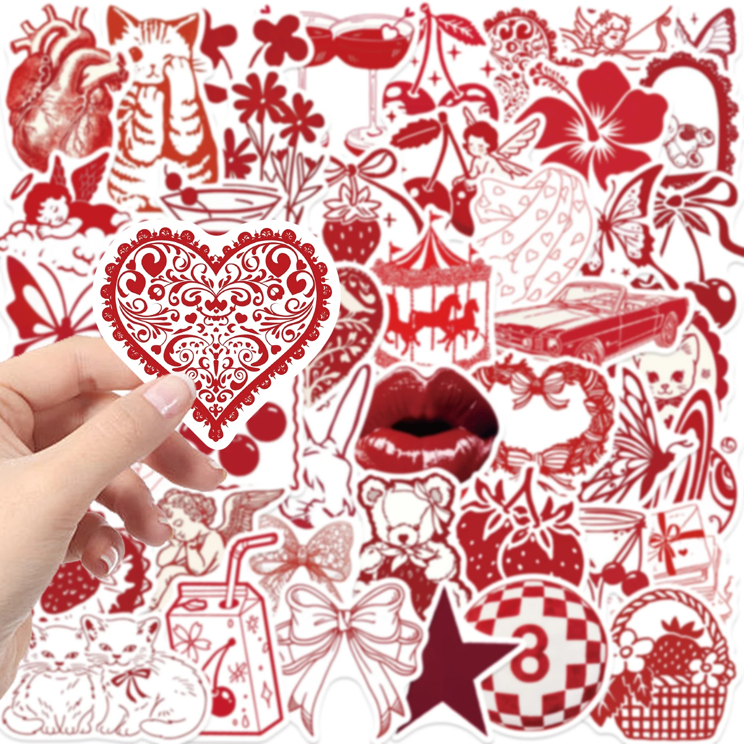 50 قطعة من ملصقات عيد الحب الحمراء للهاتف المحمول والكمبيوتر المحمول وخوذة الجيتار والثلاجة DIY ملصق قرطاسية للديكور