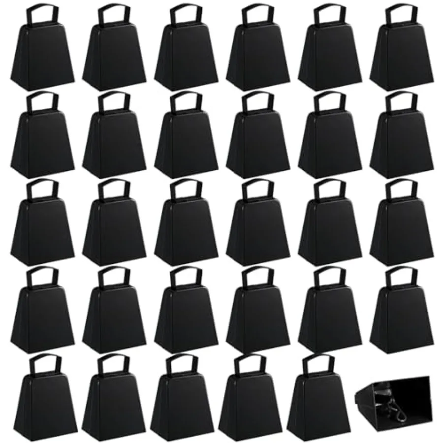 

Boao 24 Pack Metal Cowbells with Handle 4 Inch Cow Bells Noise Makers Hand Percussion Cowbells Loud Cheering Bells for Sporting