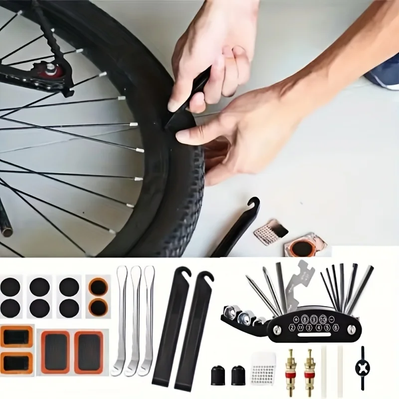 

Bicycle Repair Tools Kit, Bike Accessories, Multi Tool Set with Pump Tire Patch, Portable Mountain Road BikeTire Auto Tool Set
