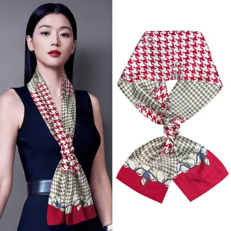 Luxury Popular Long Silk Scarf Shawls Print Headcloth Four Seasons Sunscreen Small Fashion Letter Silk Scarves Bandanna Foulard