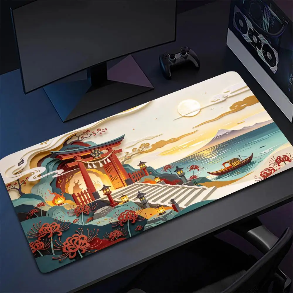 Coastal Torii Sunset Scenery Play Mat Smooth Cloth Surface Thick Rubber Precision Tracking For Home Gaming Decor