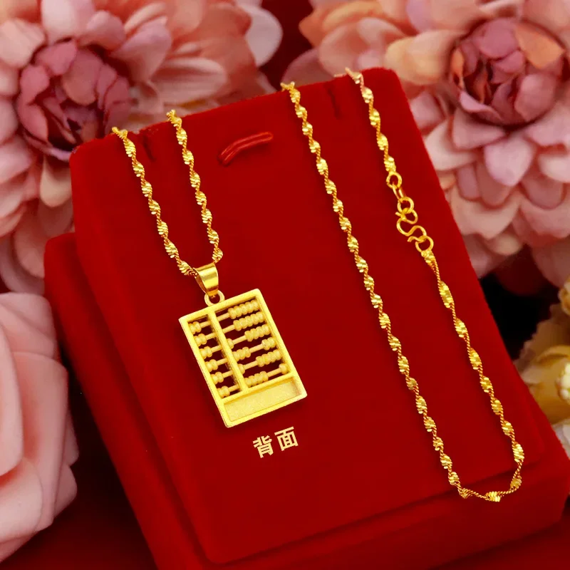 

9999 Real Gold 24K Female 1314 Abacus Necklace, Ancient Abacus Female Clavicle Necklace Jewelry