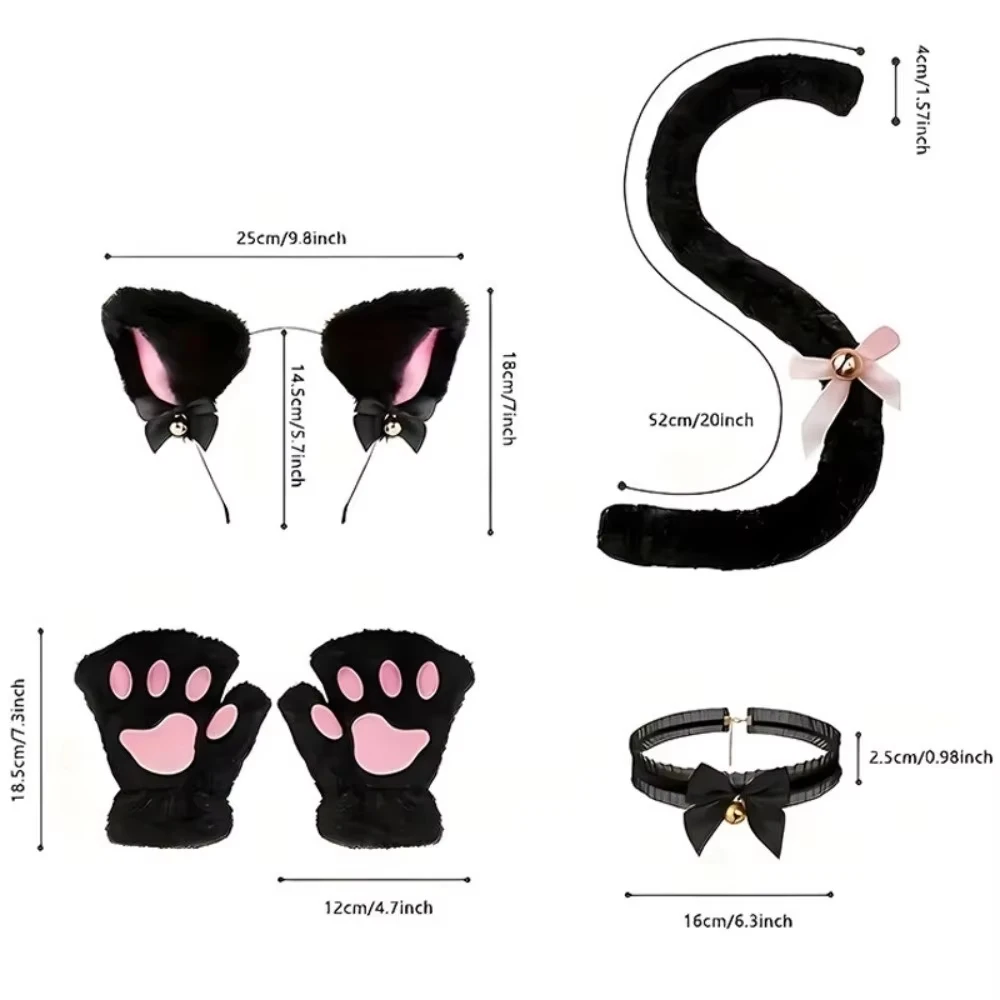 4Pcs Cute Cat Woman Cat Ears Headband Set Bow Jk Cosplay Headwear Cosplay Hair Accessories Lolita Halloween Dress Up Women