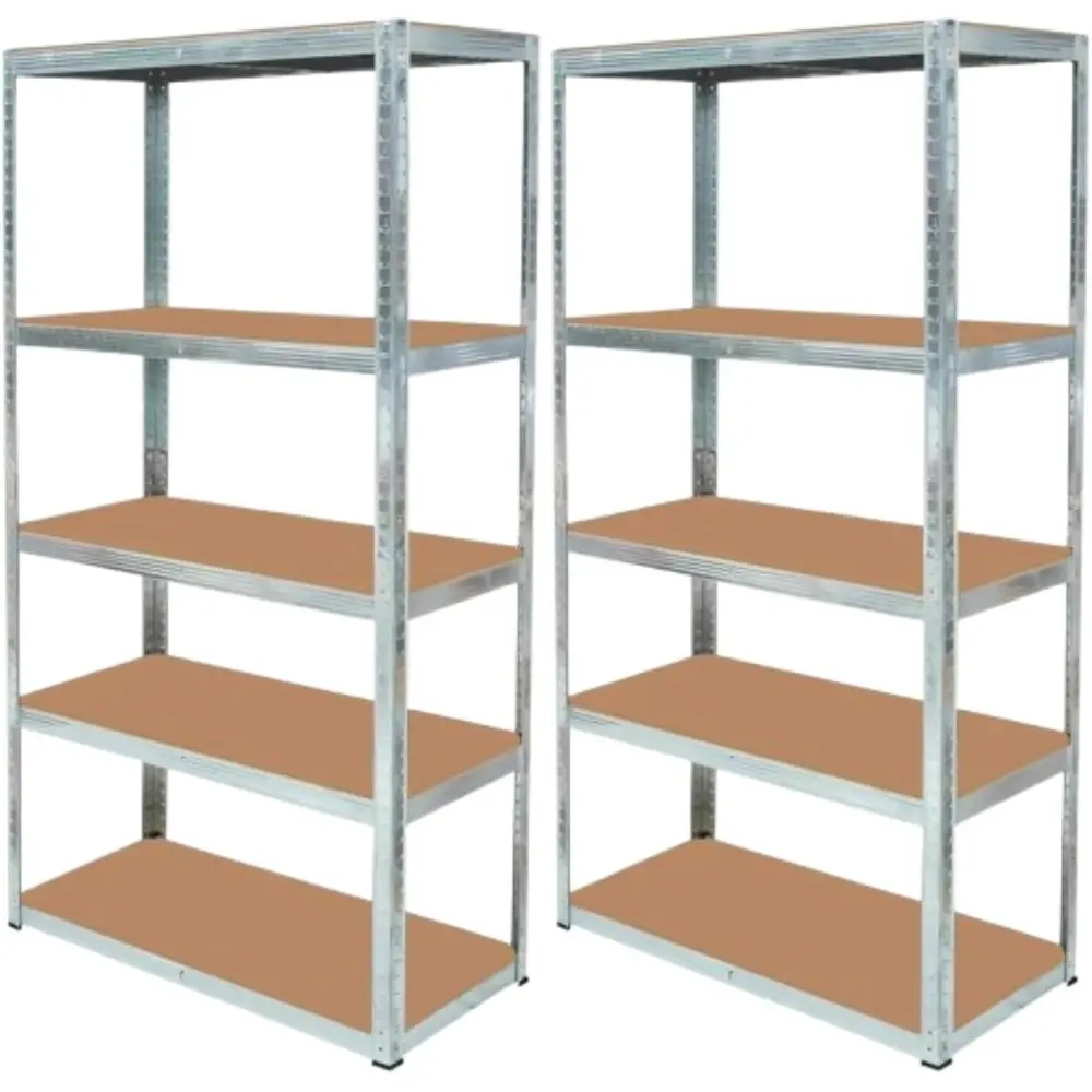 5-Tier Heavy-Duty Galvanized Steel Storage Rack for Garage, Shed, Workshop, or Office (Silver, 150cm x 70cm x 30cm, Pack of 2)