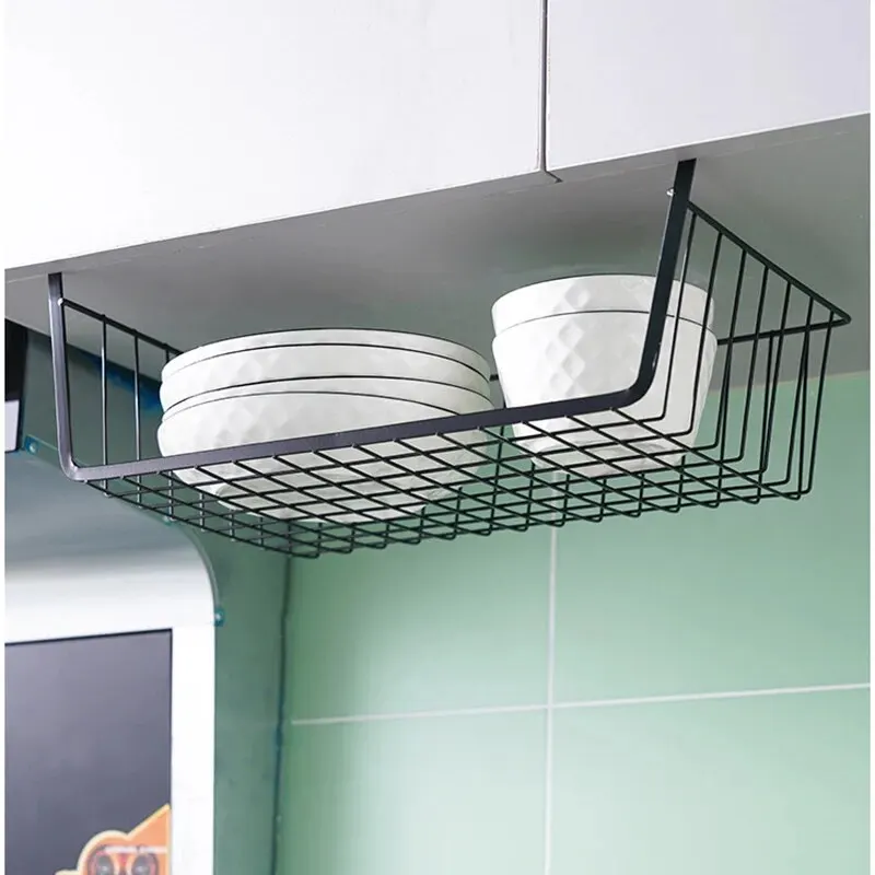 1pc Non Punching Kitchen, Bathroom, Bathroom Storage, Hanging Basket, Storage Rack, Iron Hanging Basket