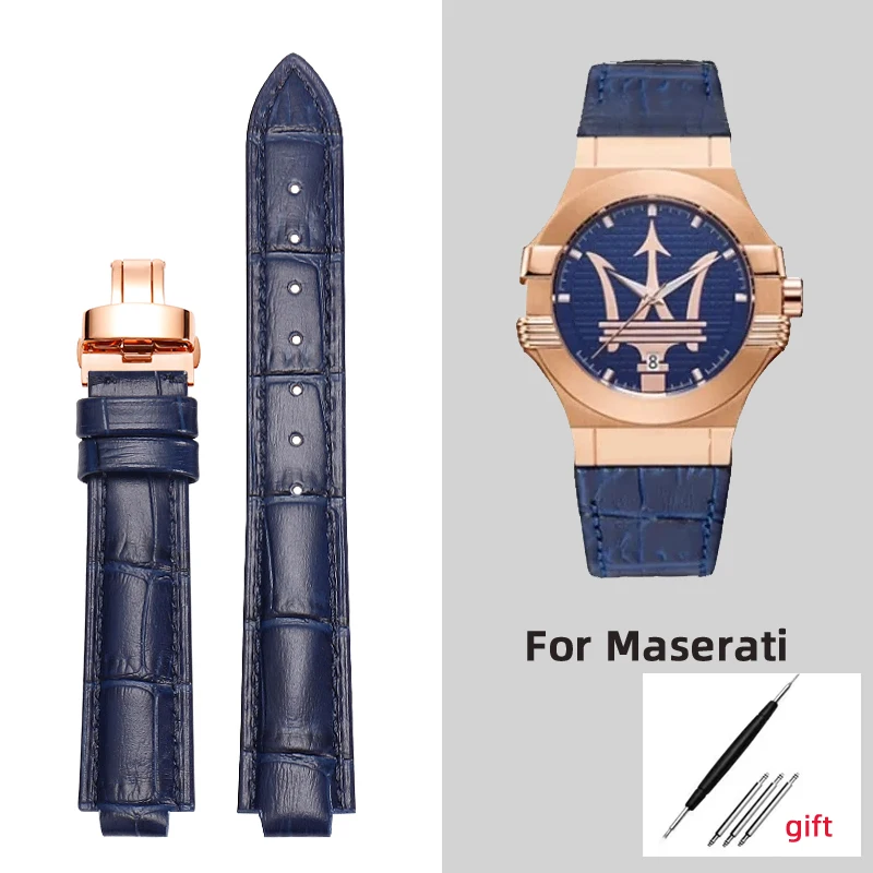 Correa de reloj azul de 21-12mm y 24-18mm para Maserati, correa de cuero de vaca para hombre R882110025 R8821108039, correa de reloj Trident para hombre y mujer