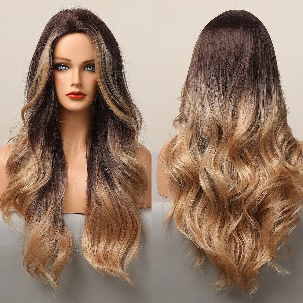 

Honey Blonde Highlighted Ombre Brown Long Body Wave Cosplay Wigs