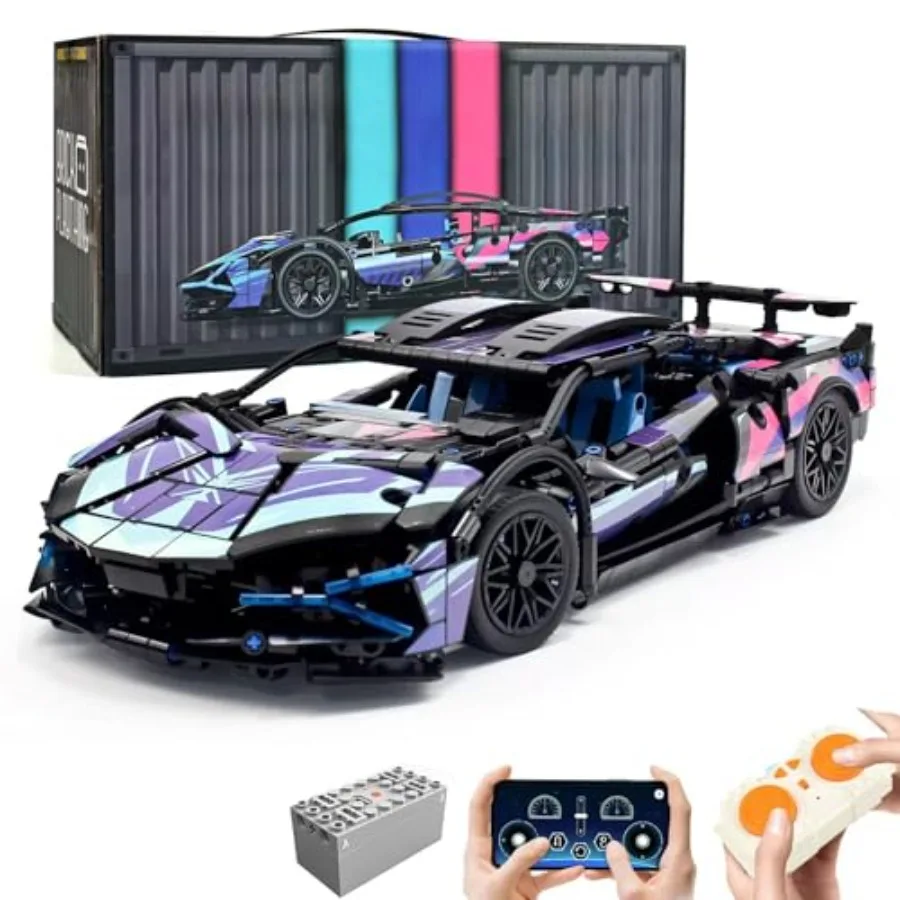 Remote Control Car Building Set For Racing Simulation, ABS Plastic, Red And Black, 1186-Piece Kit With Motors And Rechargeable