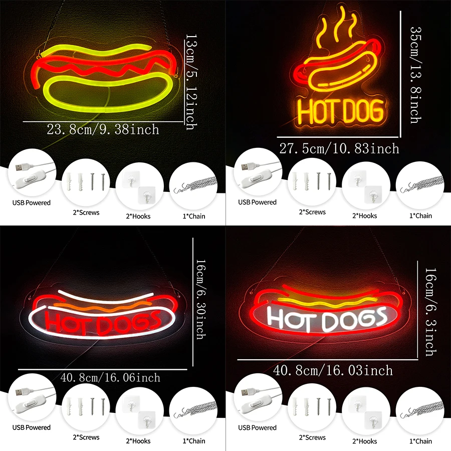 Hot Dogs Neon Sign, Food Led Super Bright Business Lights, Suitable For Fast Food Restaurant Kitchen Snack Bar Party Decor Gift.