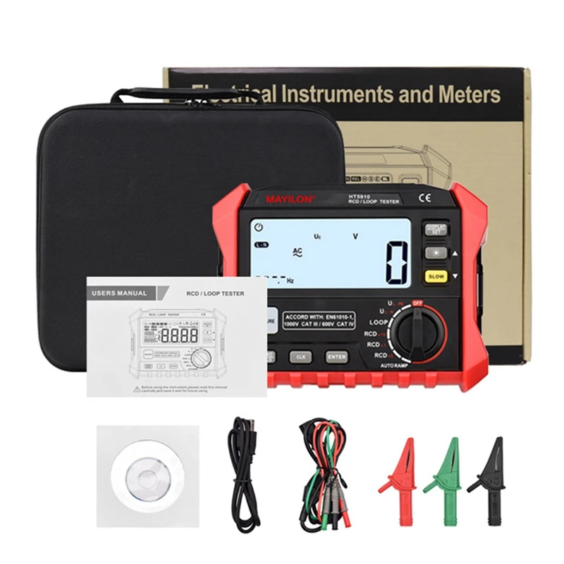 NEW-MAYILON HT5910 Digital Resistance Meter Leakage Switch Tester 4.7 Inch LCD RCD/Loop Tester 1000 Data Storage Voltmeter