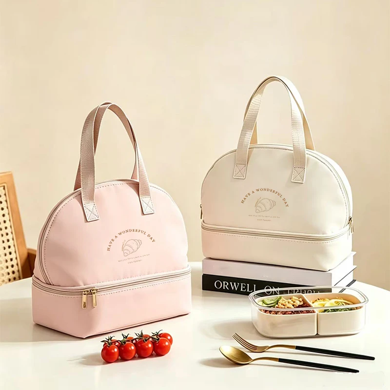 Portable Double Layer Insulated Lunch Cooler Bag, Waterproof Handheld Thermal Food Tote Bag For Picnic Work School Travel