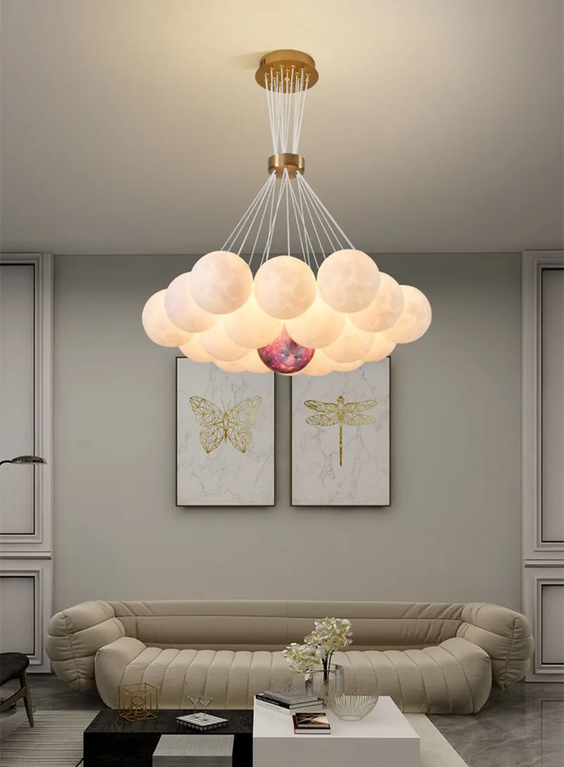 

Nordic Planet 3D Moon Ceiling Chandelier Living Room Decoration Designer Creative Dining Room Bedroom Pendant Lamp Lustre Fixtur