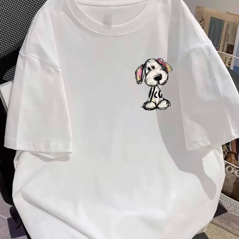 

Women's Cute Dog Graphic Print Cotton T-Shirt - Y2K Fashion Round Neck Short Sleeve Tops Machine Washable Summer Casual Tee