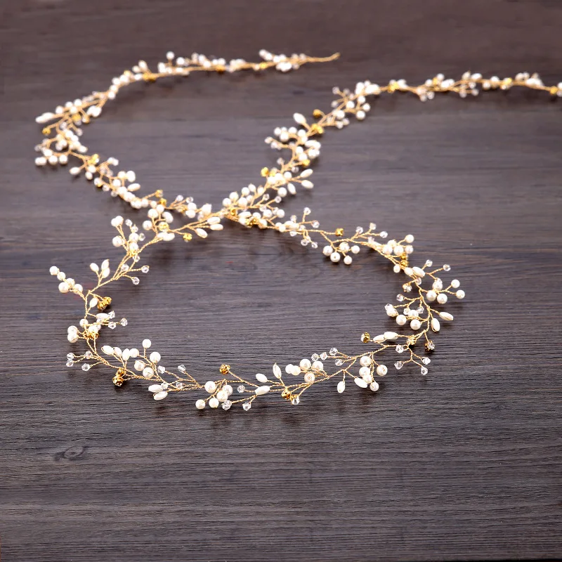 50/100/150cm Fashion Handmade Crystal Pearl  Wire Vines Hairband Wedding Hair Jewelry for Brides Wedding Hair Accessories image 5