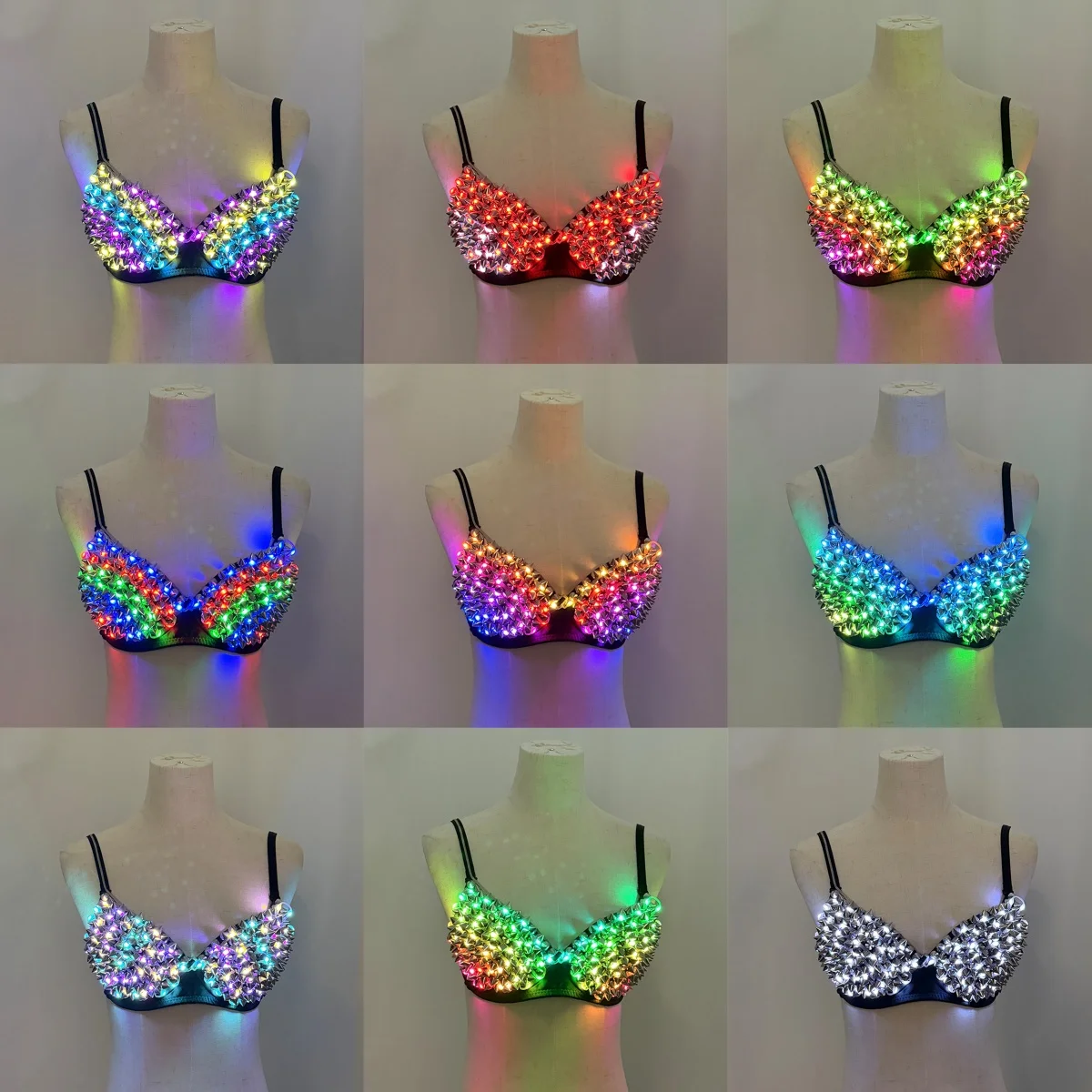 

Punk Colorful LED Light up Bra Sexy Bar Nightclub Rivet LED Bra Rivet Decor DJ Concert Women Gogo Dance Wear Performance Costume