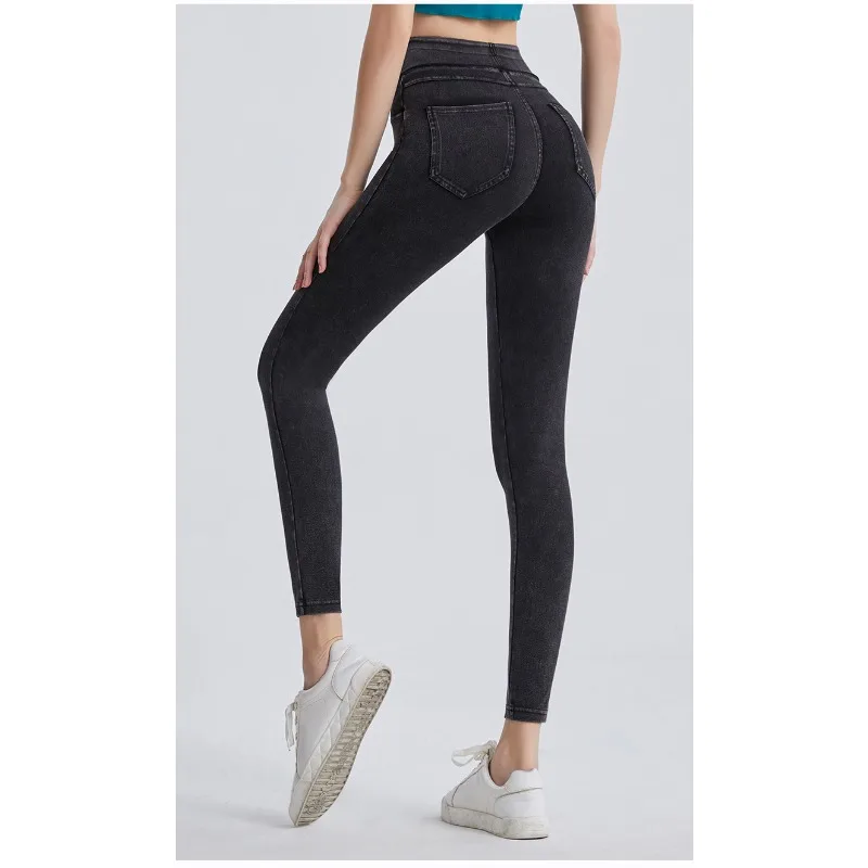 Sexy  Trend High Waist Faux Jeans Women Skinny Lift Hip Tummy Stretch Fitness Casual Pants  Outer Pockets Y2k Clothes Gothic