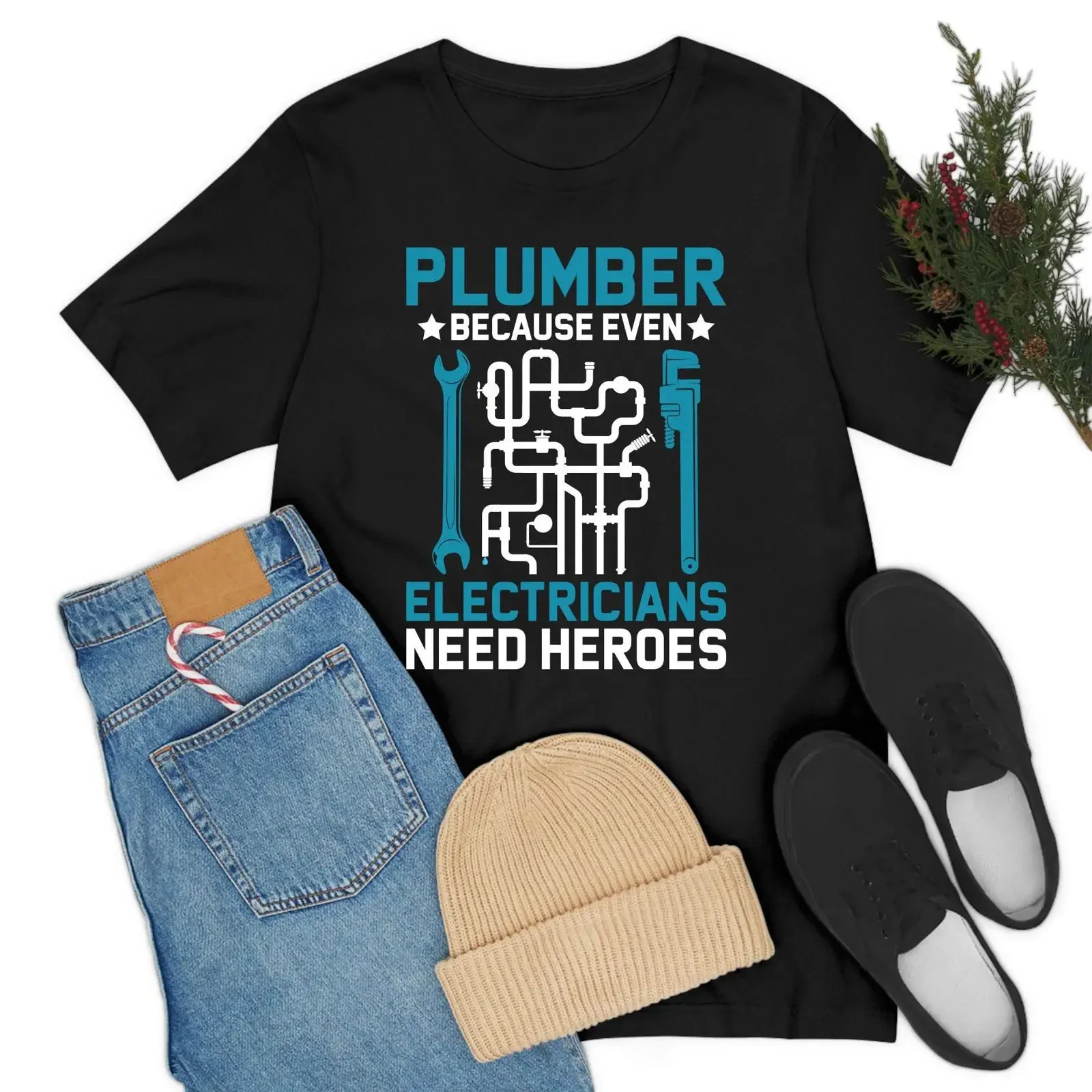 Plumber Because Even Electricians Need Heroes Funny Plumbers T Shirt For  vintage Washed Breathable Casual