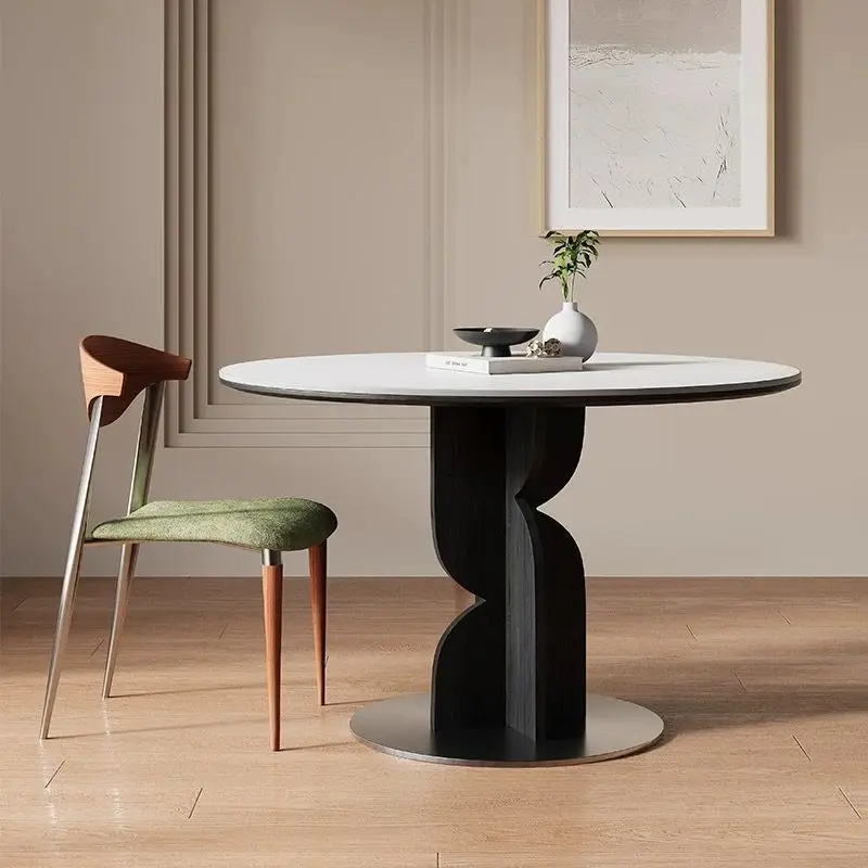 

Customizable solid wood rock slab dining table negotiation table simple medieval round dining table