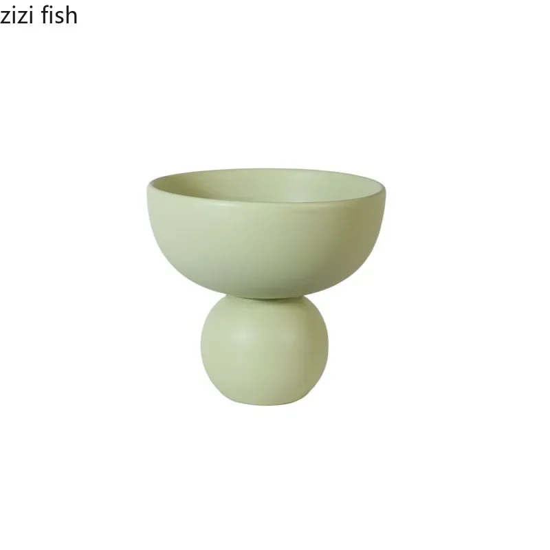 Solid Color Ceramic High Foot Fruit Plate Living Room Tea Snacks Table Nut Storage Tray Candy Plate Creative Household Products