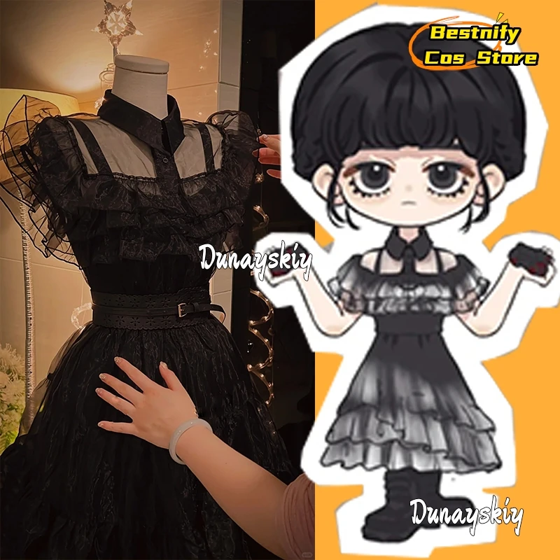 

Длинное платье для косплея на Хэллоуин для девочек, черное бальное платье в маске с кружевными рукавами, костюм, платье на Хэллоуин, наряд персонажа {Bestnify Cos}