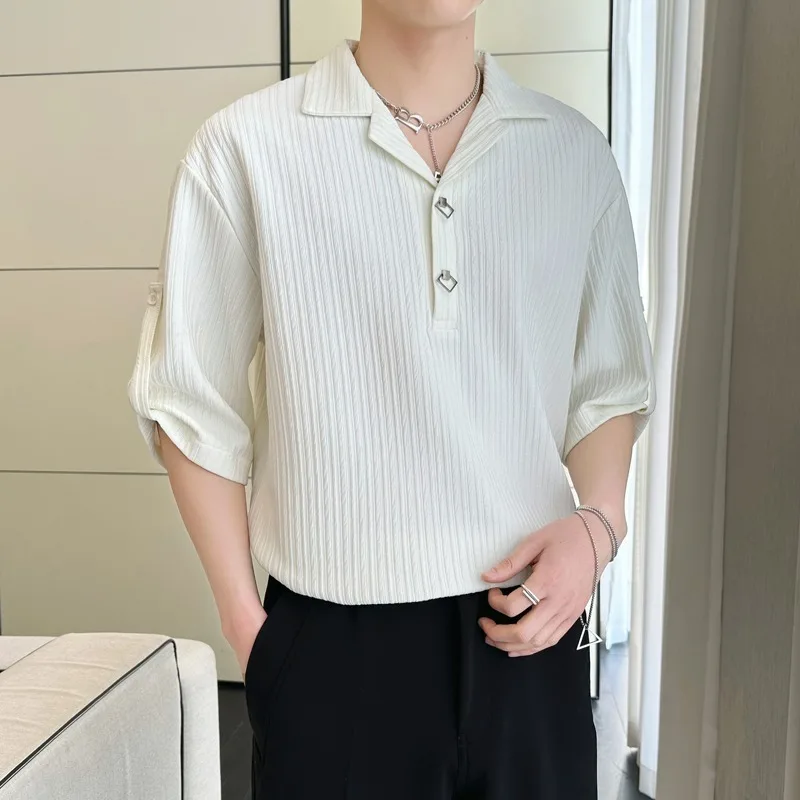 

Summer Men's irt ort Sve Pleated Big Size 250 Pou Hong Kong Sle Casual Wear Polyester Fiber Regular Fit