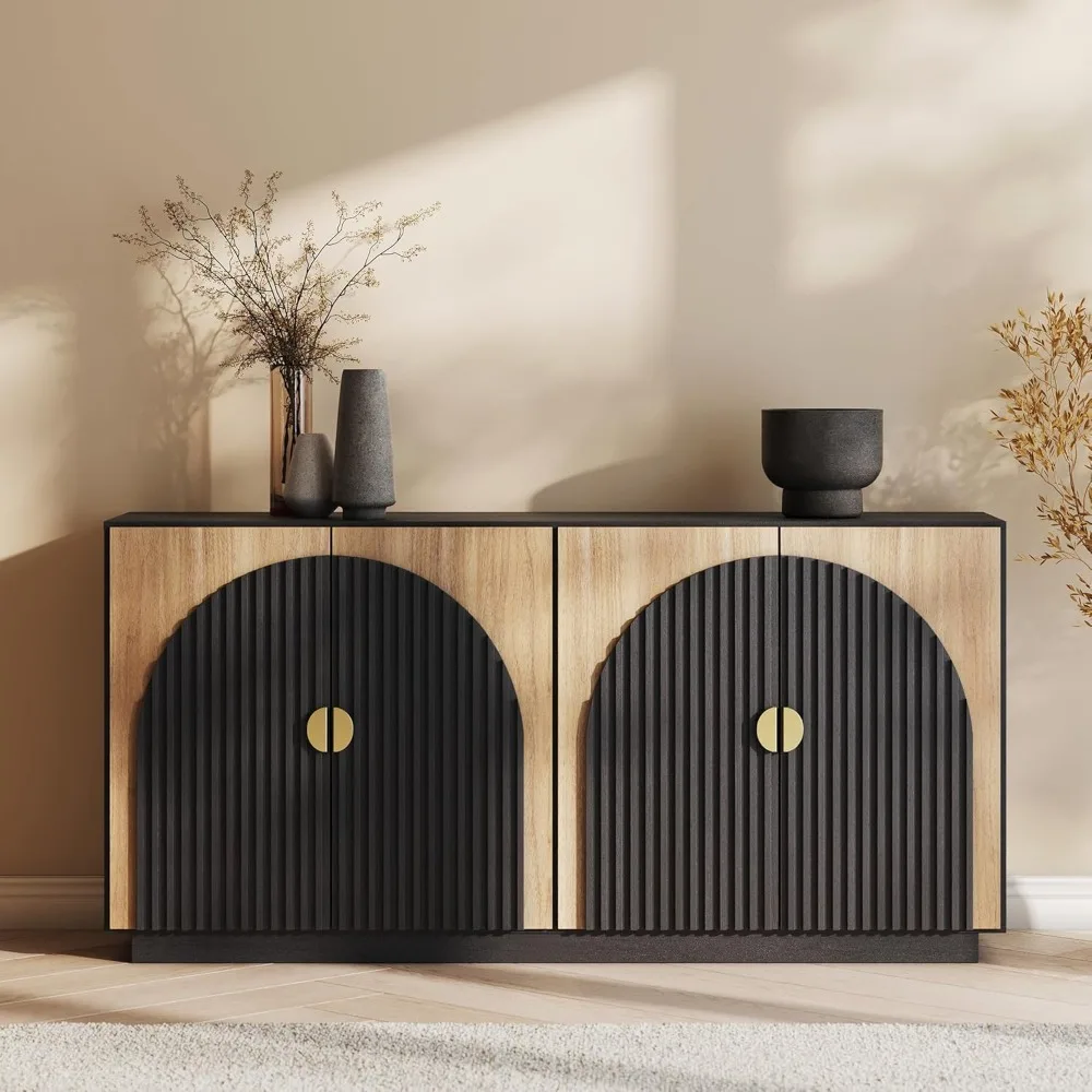 

65 Inch Fluted Buffet Cabinet with Storage, Symmetrical Arc Accent Sideboard Large Console Table for Dining Room, Kitchen.