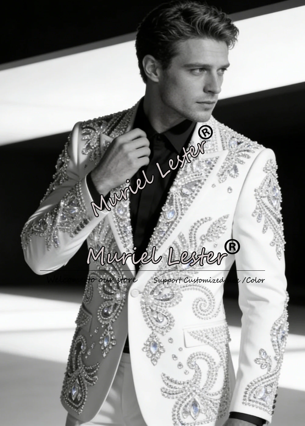 

Мужские костюмы с мерцающими бриллиантовыми бусинами для свадьбы, однобортные пиджаки для выпускного вечера, индивидуальные смокинги для жениха, приталенная одежда для торжеств