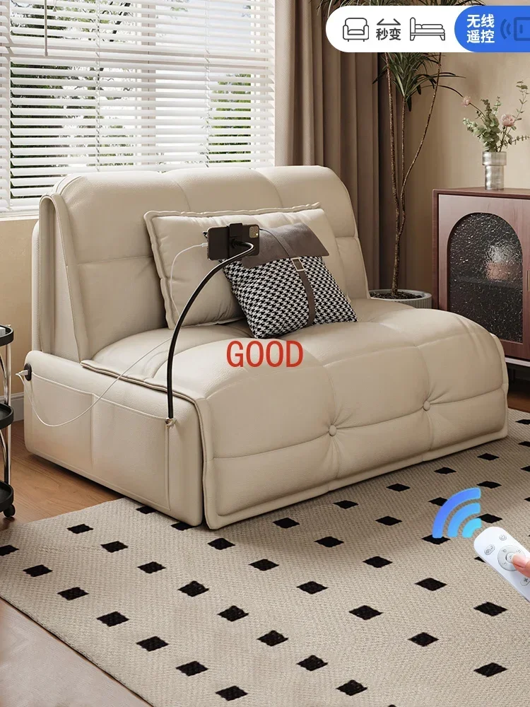 Smart leather electric sofa bed single wireless remote control folding multi-function