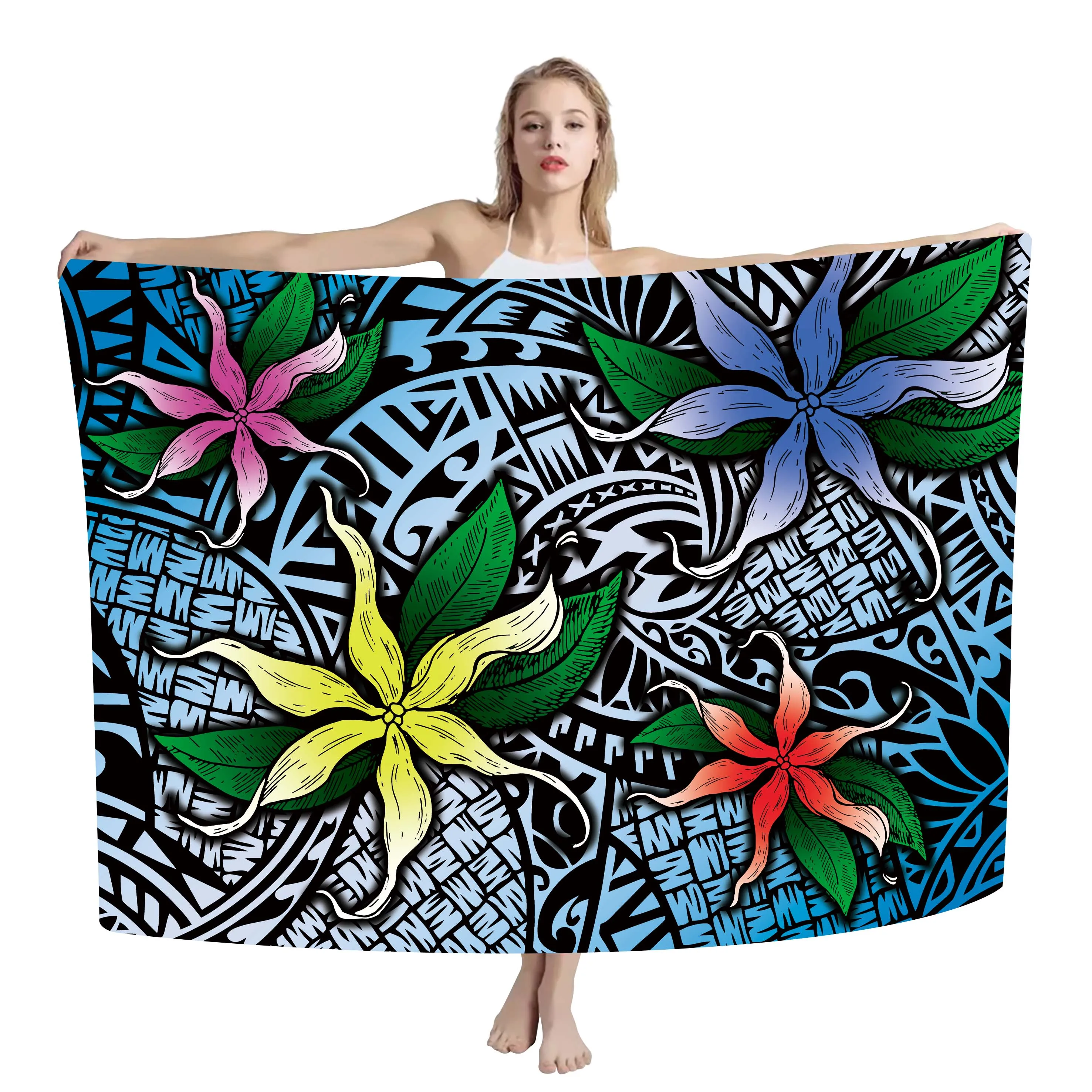 Custom Fashion Design Printed Sarongs Wholesale Hawaiian Island Lavalava Sarong Beach Pareo Plus Size Swimsuit Sarong