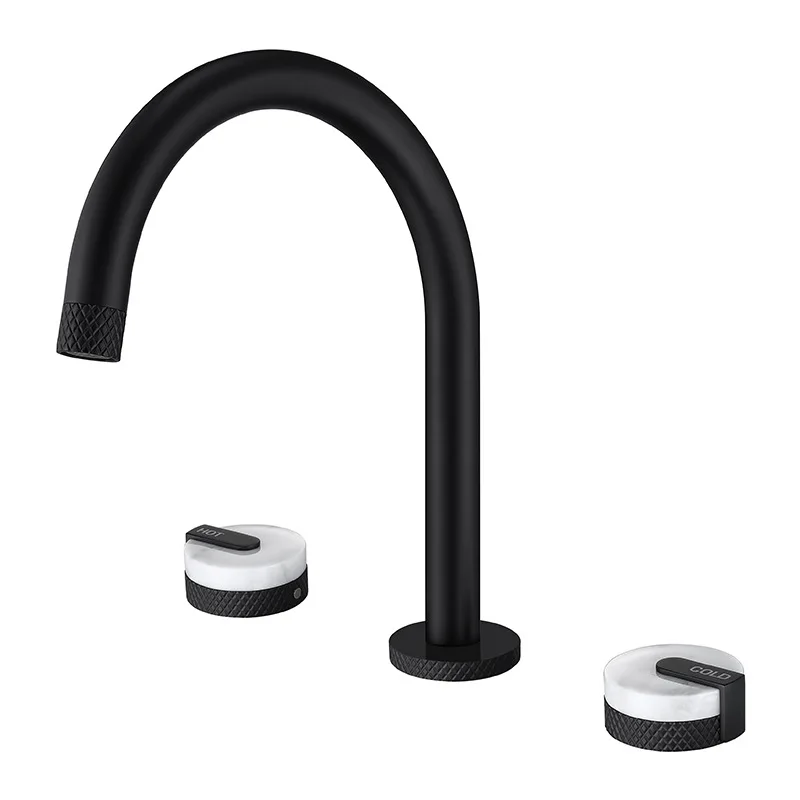 

Marble knob hot and cold faucet three-hole split wash basin