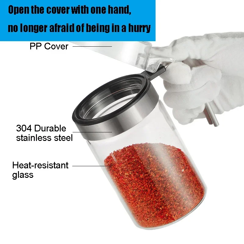 Mini Clear Glass Spice Jar Container Set with Airtight Lids Spoon Glass Kitchen Storage Bottle Accessories
