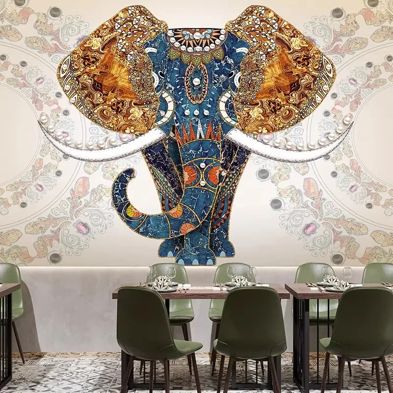 Custom Wallpaper 3D Southeast Asian Flamingo Mural Thai Elephant Animal Restaurant Decoration Background Workwear Shop Wallpaper image 5