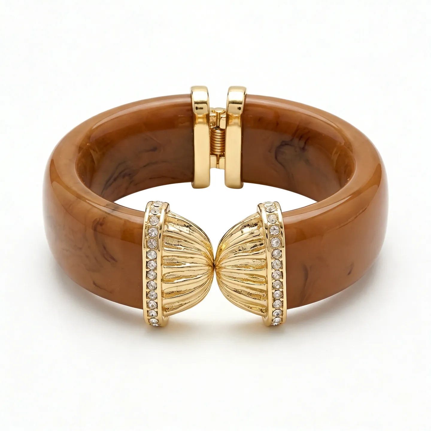 Bohemian Open Cuff Bangle for Women Luxury Brown Resin Inlaid Rhinestone Chunky Bangle Elegant Boho Chic Party Vacation Jewelry