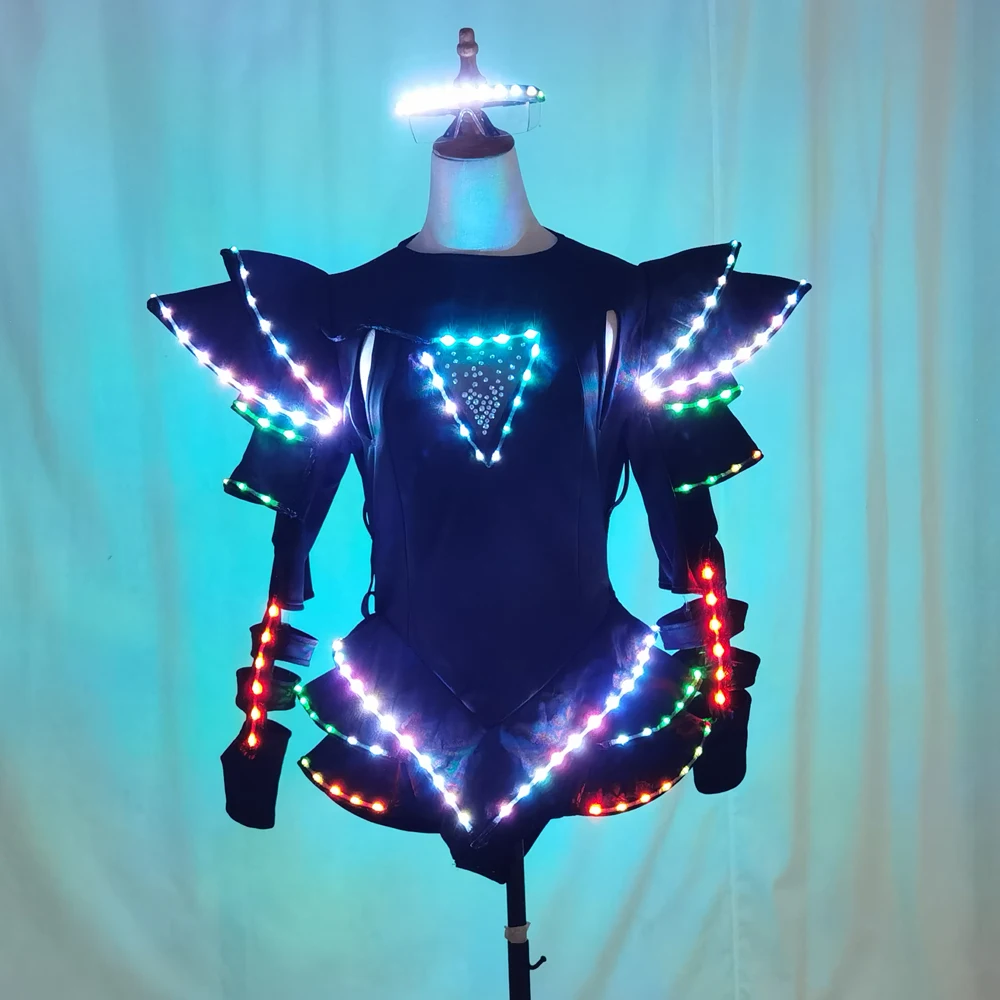 LED تنورة متوهجة فستان تأثيري حلي ملونة سيمفونية سلسلة بذلة النساء DS كرنفال حفلة بار ملهى ليلي مرحلة الأداء