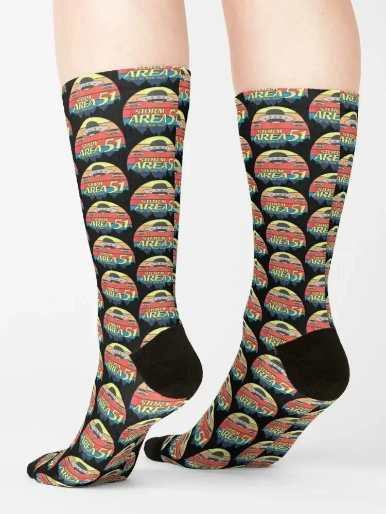 Retro Storm Area 51 Let's See Them Aliens Socks golf gift custom happy Men Socks Luxury Brand Women's