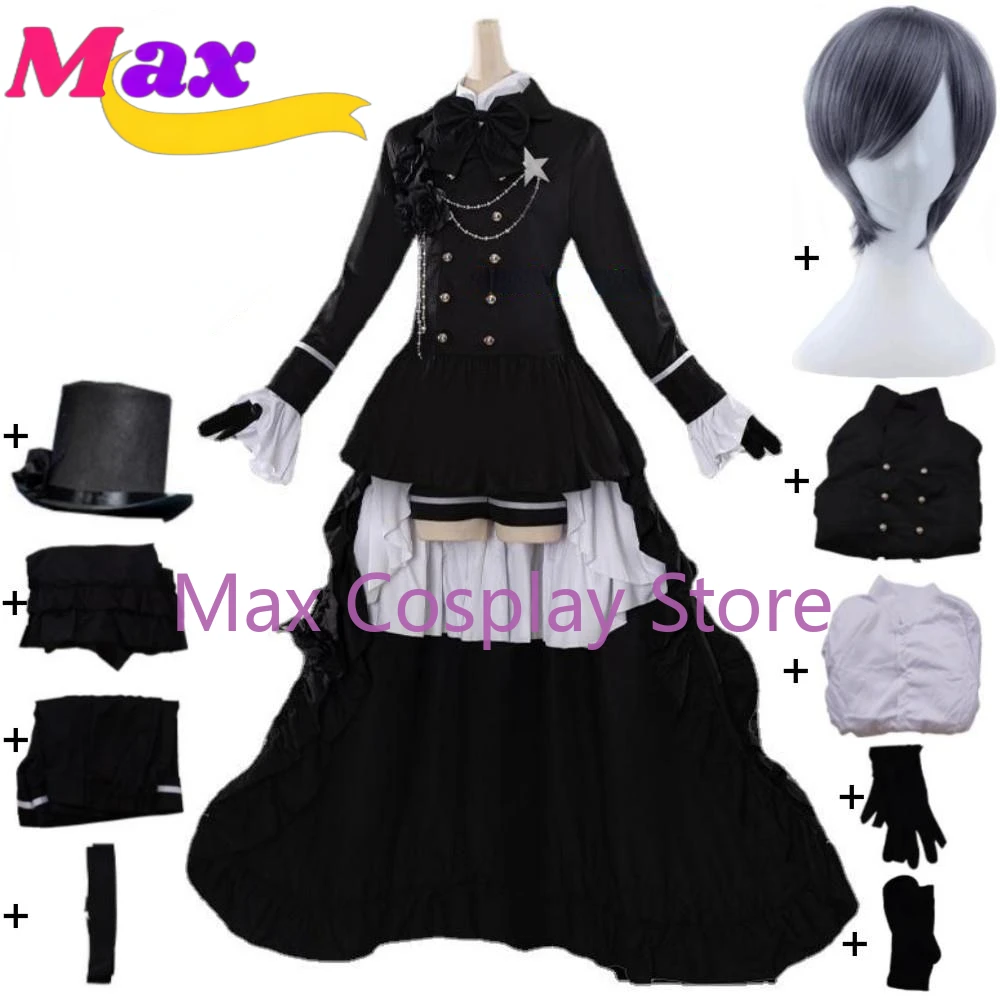 

Max Anime Kuroshitsuji Ciel Phantomhive Smile Cosplay Costume Wig Hat Adult Dress Hallowen Suit Custom size