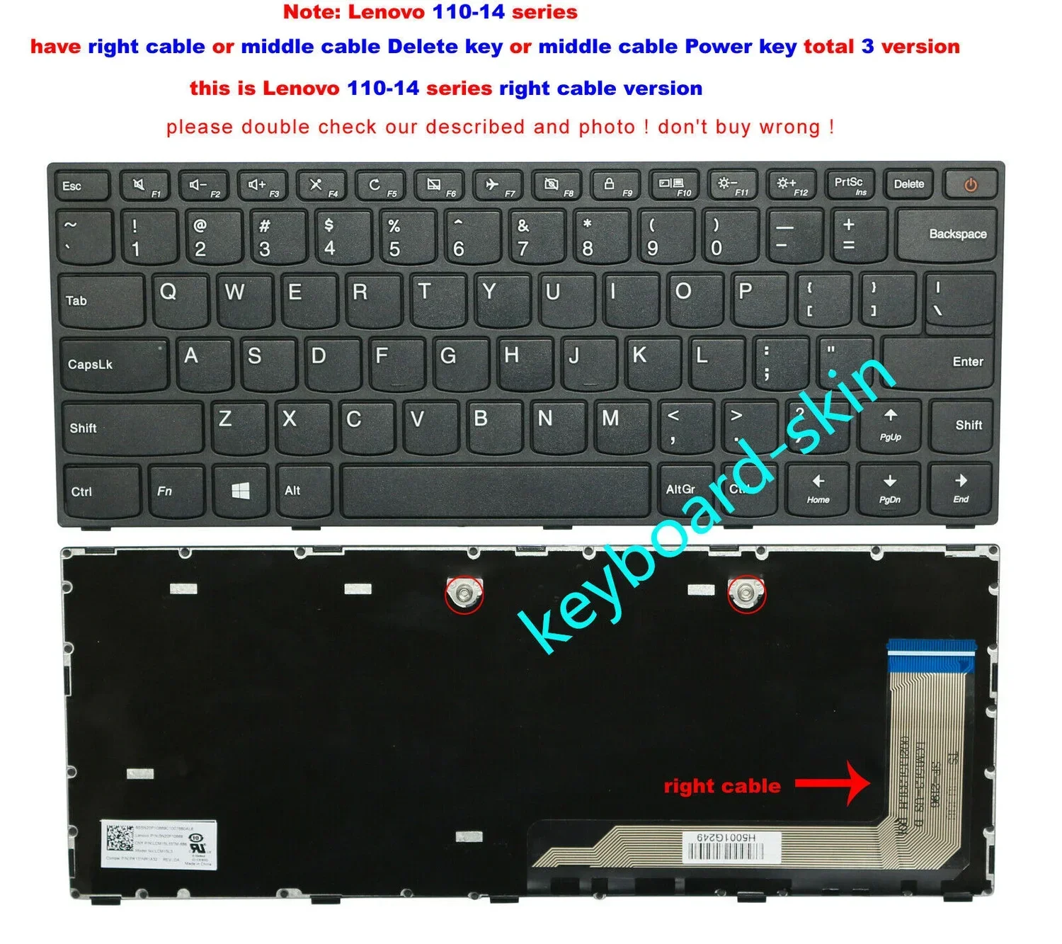 New US Keyboard for Lenovo IdeaPad 110-14ISK right cable version Laptop