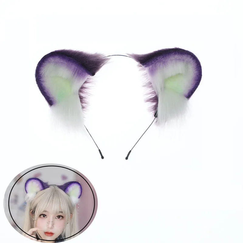 Faux Fur Purple Animal Headband Hamster Plush Round Ears Cosplay Hair Clips Night Party Cosplay Prop Anime Lolita Hairband