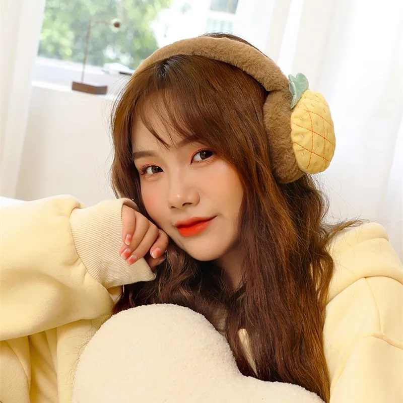 Winter Warm Ear Muffs Cute Cartoon Fruit Girls Fluffy Fold Burger Shape Headphone Earmuffs Soft Cashmere Warmer Fake Fur Earlap