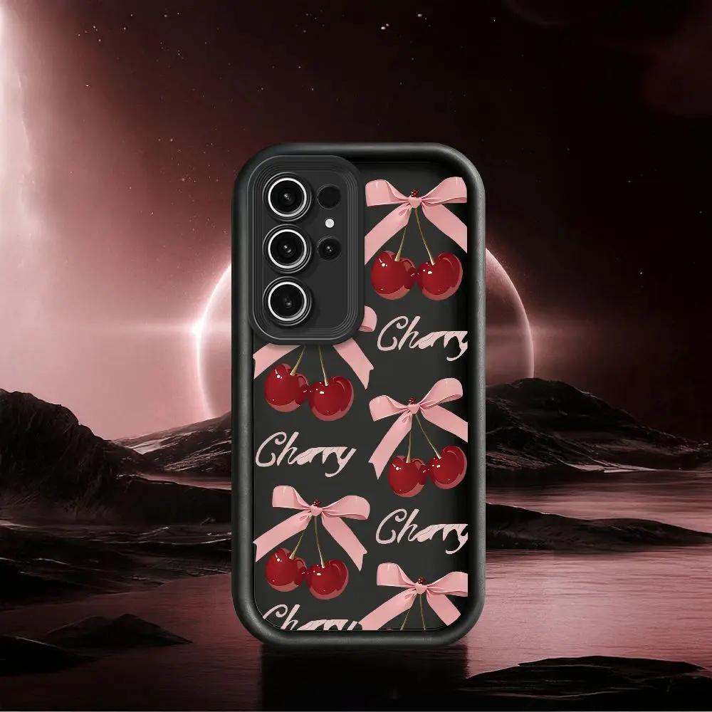 Retro Cherry Bow Case For Samsung Galaxy S26 Ultra S25 S24 S23 S22 Ultra Plus S21 S20 Note 20 Ultra S21FE S23 EF S24 FE Cover