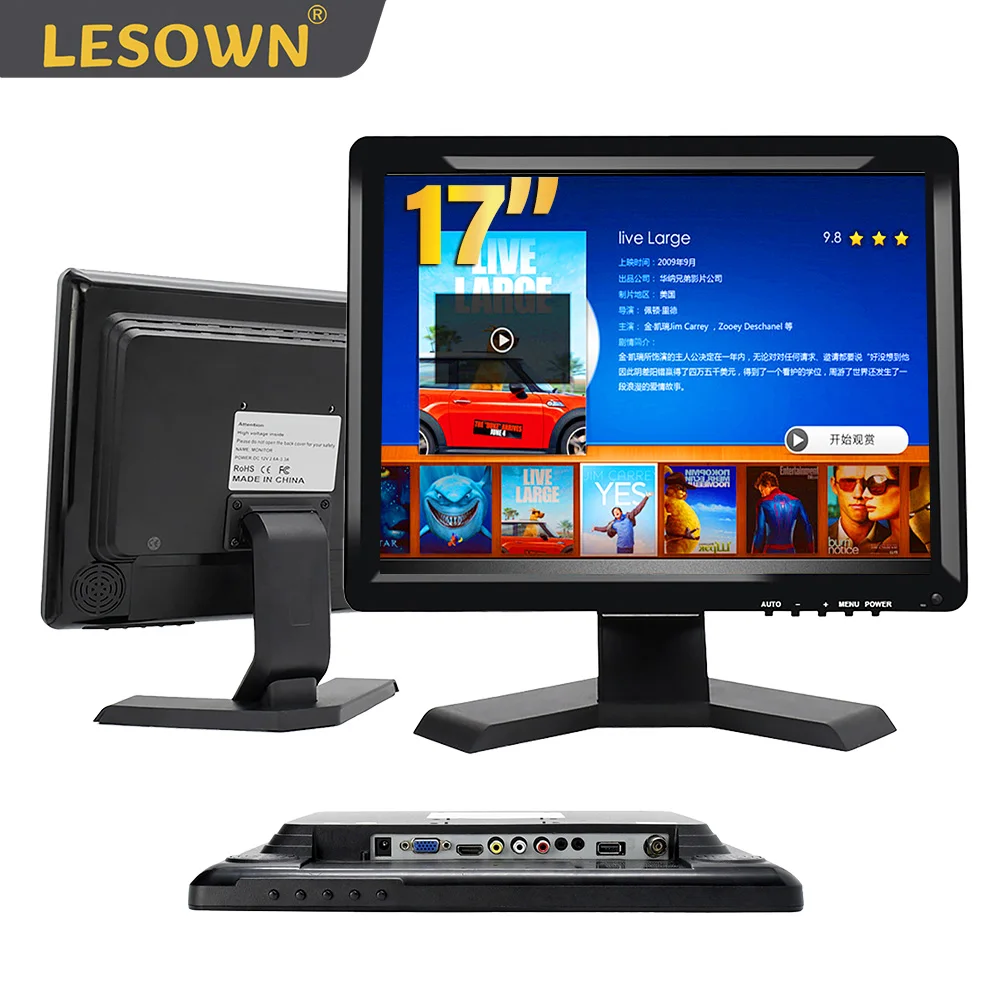 

17-дюймовый ЖК-экран LESOWN 1280x102 4 IPS 4:3, совместимый с HDMI VGA AV BNC USB пульт дистанционного управления, промышленный сенсорный монитор