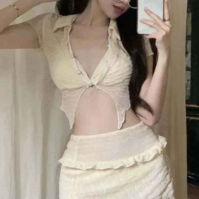 Maillot de bain trois pièces pour femmes, ensemble Micro Bikini, Cover-Up, blanc, taille haute, vêtements de plage pour filles, été