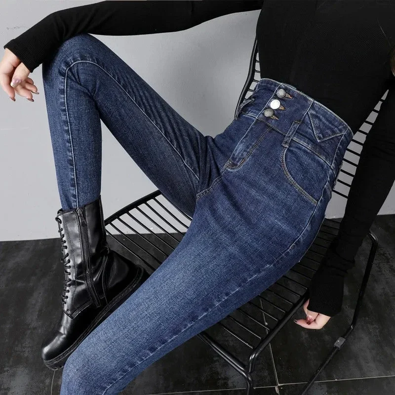Stretch Vaqueros Pantalones New Big Size 34 Ankle-length Pencil Jeans Women Spring Fall High Waist Casual Skinny Denim Pants
