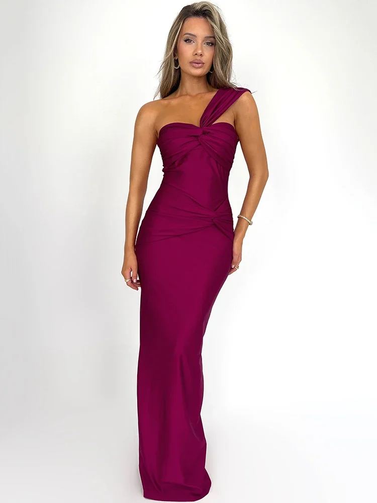 

DINADD Strapless Backless Sexy Maxi Dress For Women Fashion One Shoulder Sleeveless Bodycon Club Party Long Dress Elegant