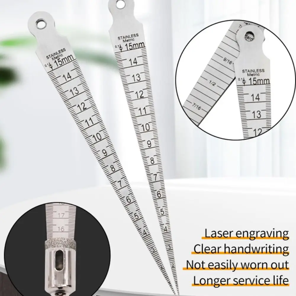 High Precision 0-15mm Wedge Feeler Ruler Metric/Imperial Stainless Steel Hole Taper Ruler 2mm Thickened Gap Gauge