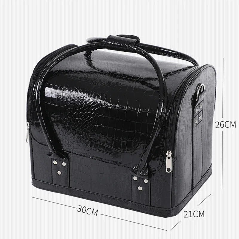 Crocodile Print PU Leather Professional Makeup Case Retractable Support Frame Nail Art Storage Bag Organizer Women Cosmetic Box