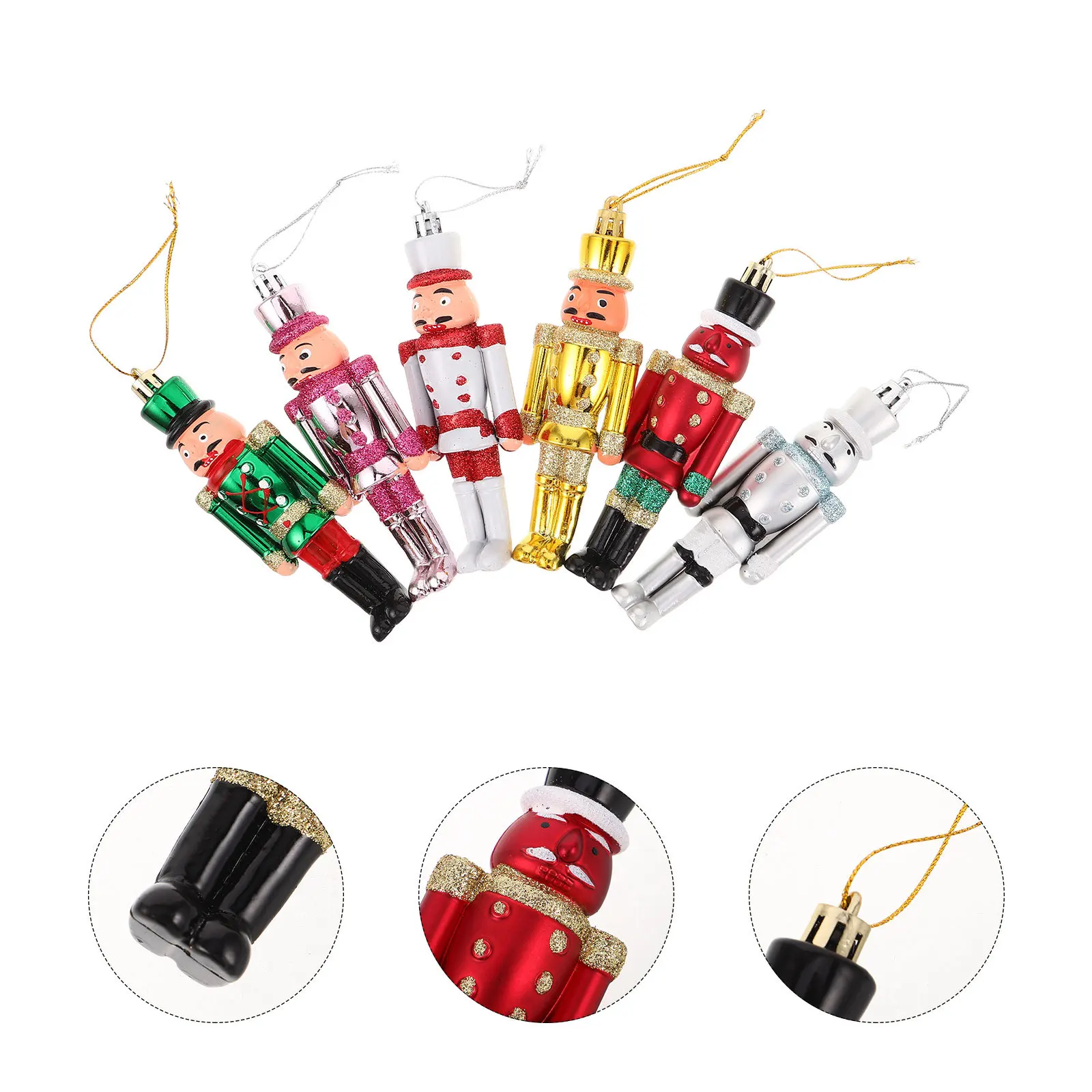 

6Pcs Nutcracker Christmas Ornaments Set 5 Inch Vibrant Hand-Painted Hanging Decorations for Tree Mantel Table Shatterproof