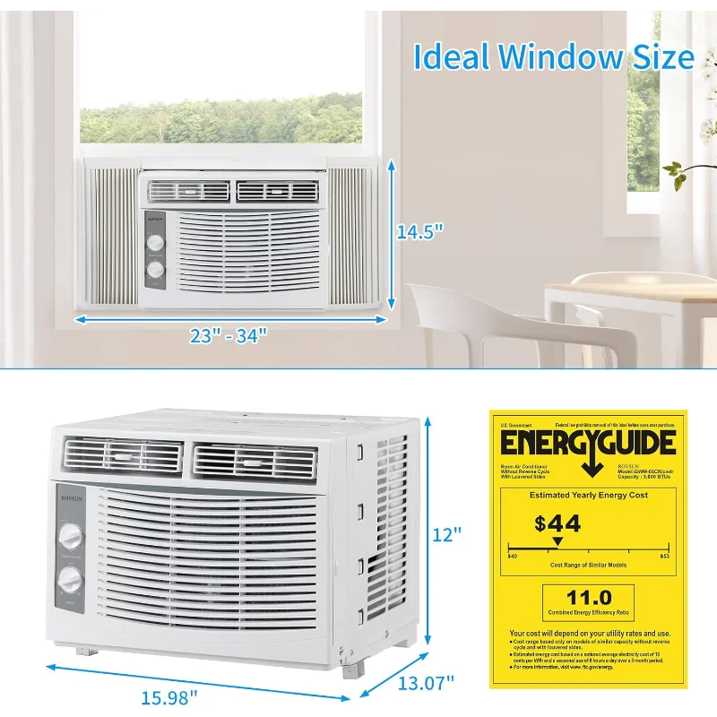 ROVSUN 5000 BTU Air Conditioner Window Unit, 115V/60Hz AC for Window, Cooling Rooms up to 150 Sq. Ft, Easy Install Kit Included